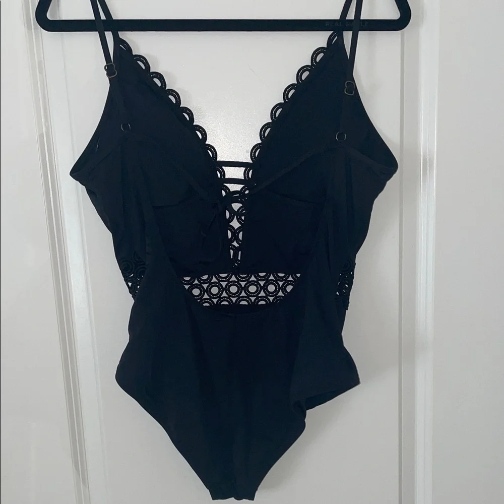 BECCA Black Scallop Lace One Piece Swimsuit